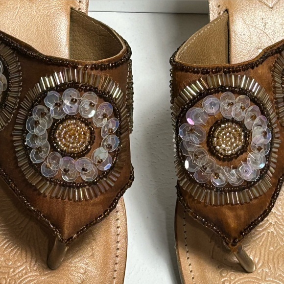 J. Jill Brown Beaded Leather Sole Bohemian Flip Flop Thong Sandals Size 8 - Picture 13 of 14